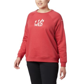 Columbia Ženske Majice S Kapuljačom - Hart Mountain Long Sleeve Graphic Crew Plus Size Crvene | RYLG